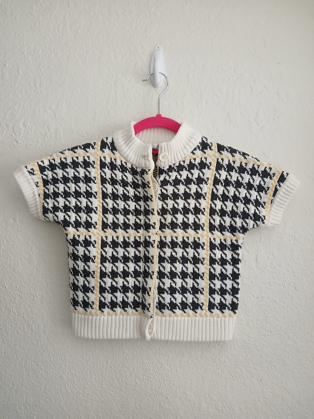 Janie and Jack Cream, Black & Yellow Houndstooth Knit Short-Sleeve Cardigan/4